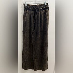 Zenana Ash Black Washed Tencel Pants with drawstring